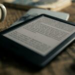 A tablet displaying an ebook on a wooden table next to a coffee cup, ideal for tech and lifestyle themes.